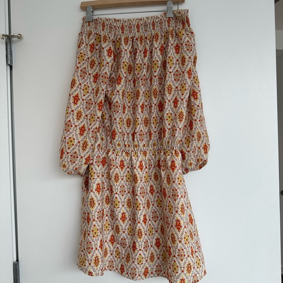 Sanctuary Orange and White Print Off Shoulder Mini Dress Sz S - Picture 3 of 3